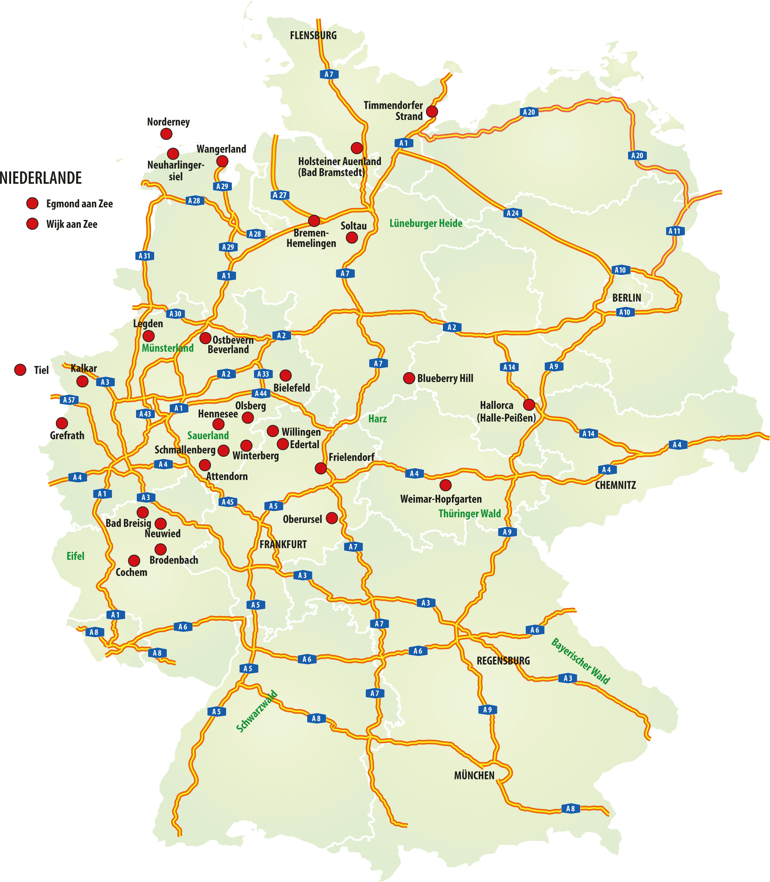 Zielorte Partytouren Deutschland und Niederlande